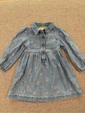 Mini Boden Puff Sleeve Embroidered Denim Shirt Dress (size 5-6)